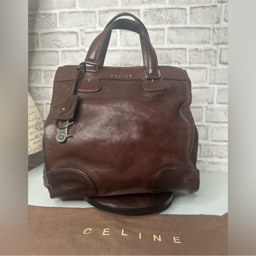 Celine Brown Leather Handbag Double Handles
Snap Closure 3 compartments Dust Bag